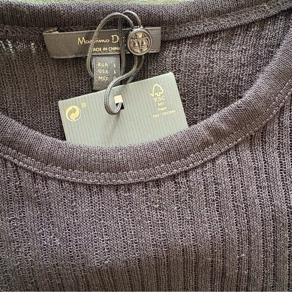 Massimo Dutti Open Knit Ribbed Crew Neck Black Top Size L NWT - Picture 10 of 11